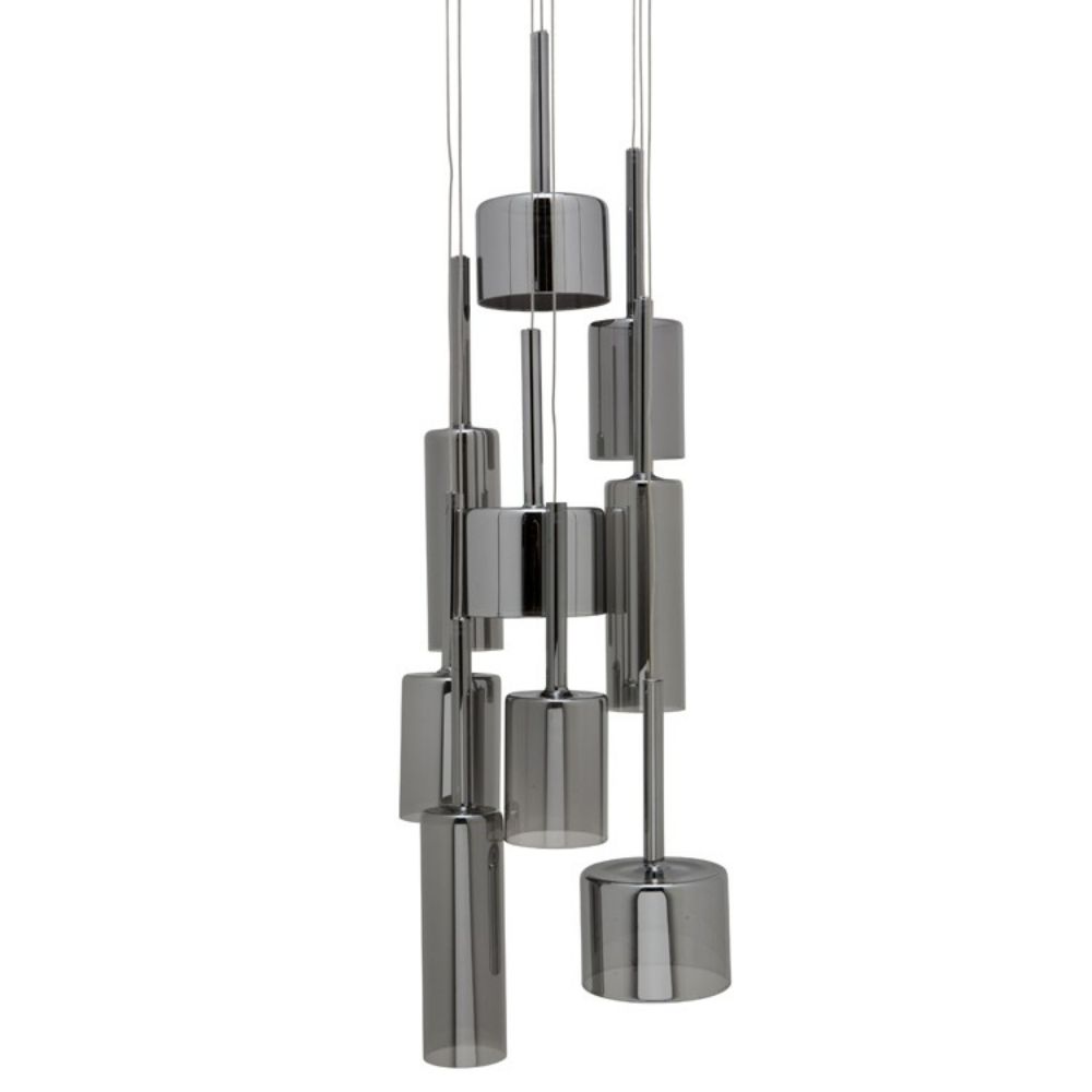 Nuevo HGKI100 Virginia Grey Glass Shade with Polished Stainless Fixture Pendant in Grey / Polished Silver