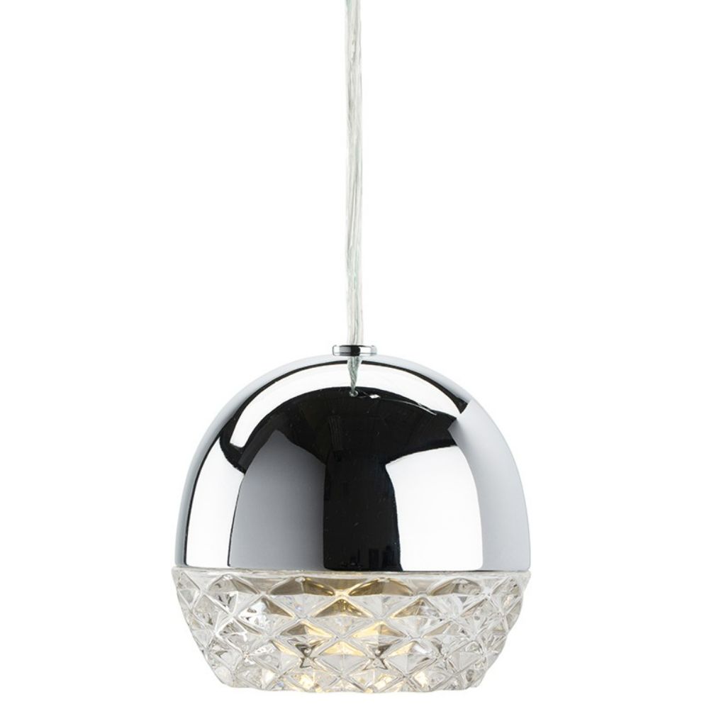 Nuevo HGKI211 Quartz Clear Glass Shade with Chrome Steel Fixture Pendant in Chrome Silver / Clear