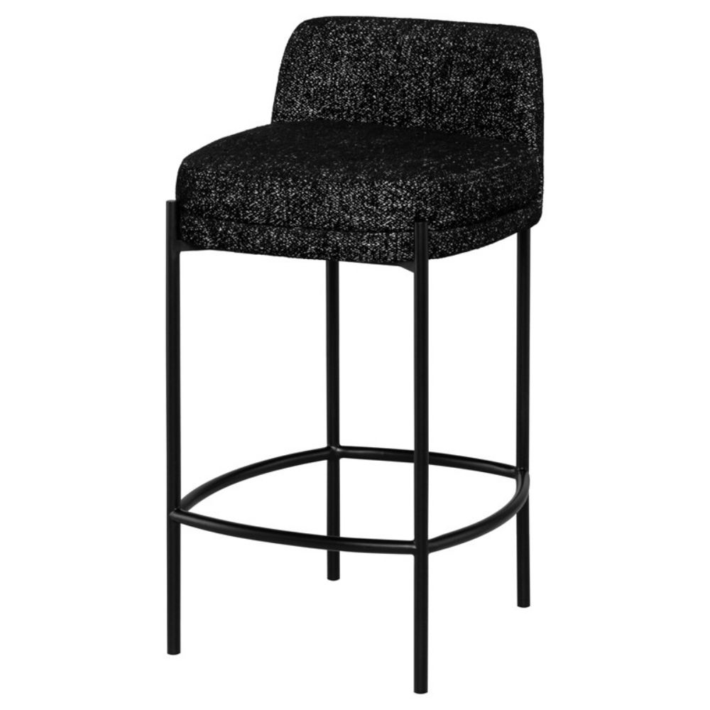 Nuevo HGMV378 Inna Counter Stool with Salt and Pepper Boucle and Matte Black Frame in Matte Salt & Pepper