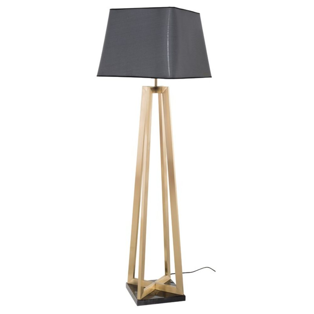 Nuevo HGSK200 Quadra Grey Fabric Shade with Brushed Gold Body Floor Light in Matte Grey / Brushed Gold