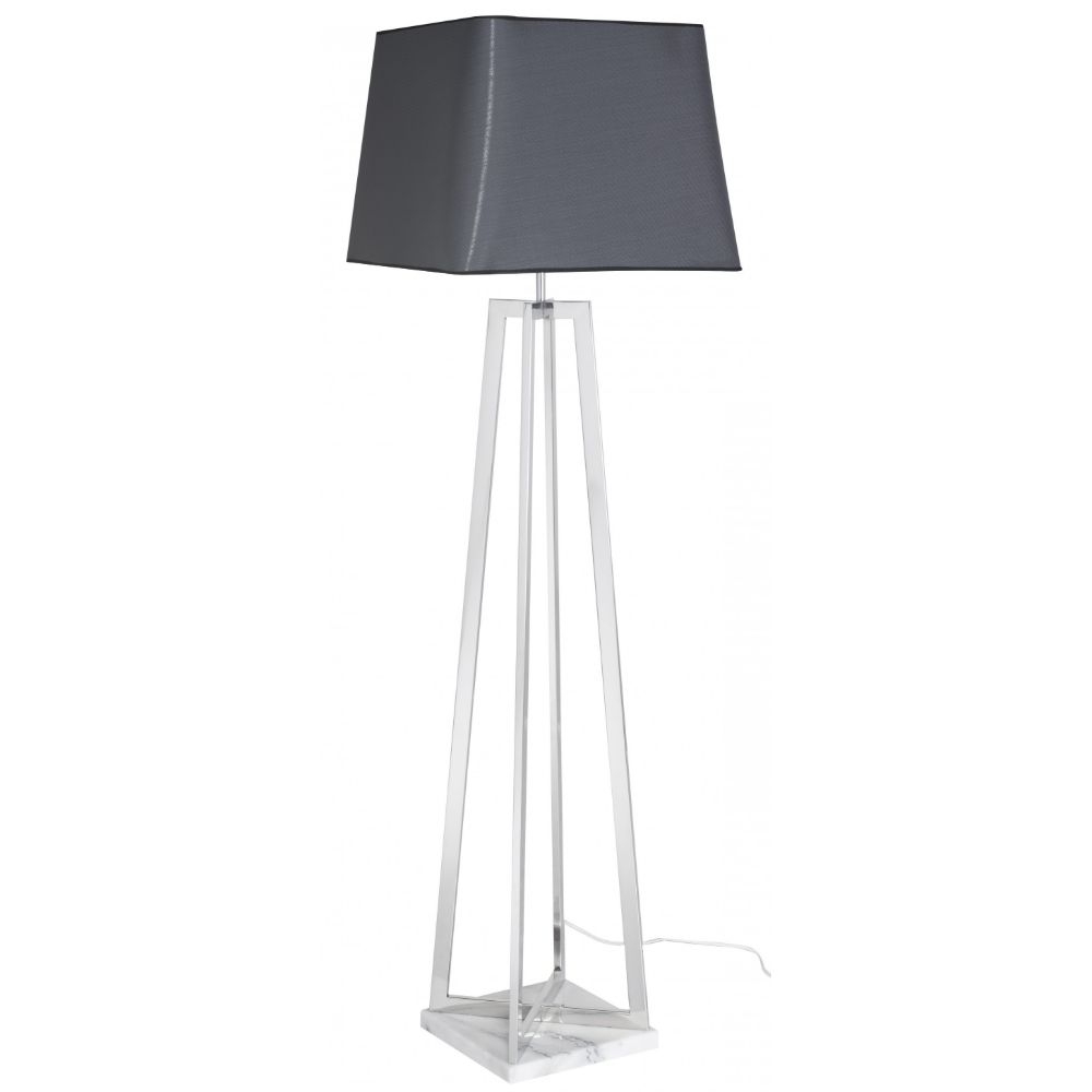 Nuevo HGSK289 Quadra Grey Fabric Shade with Polished Stainless Body Floor Light in Matte Light Grey / Polished Silver