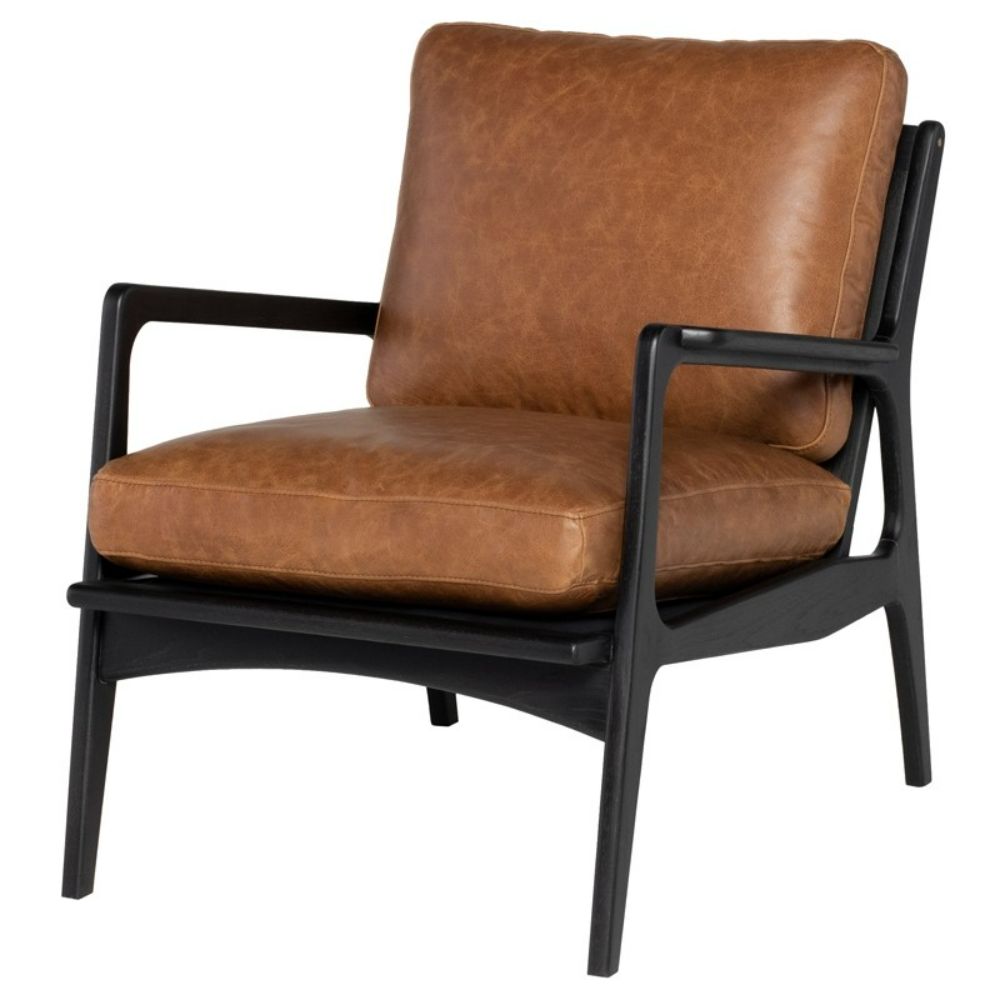 Nuevo HGSR825 Draper Occasional Chair with Desert Leather and Ebonized Oak Frame in Matte Tan