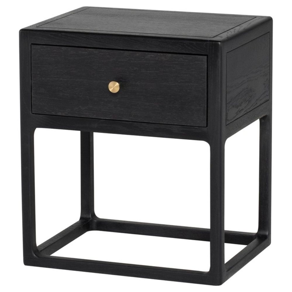 Nuevo HGSR827 Ebuk Side Table with Seared Hickory and Brass Handle in Matte Ebonized