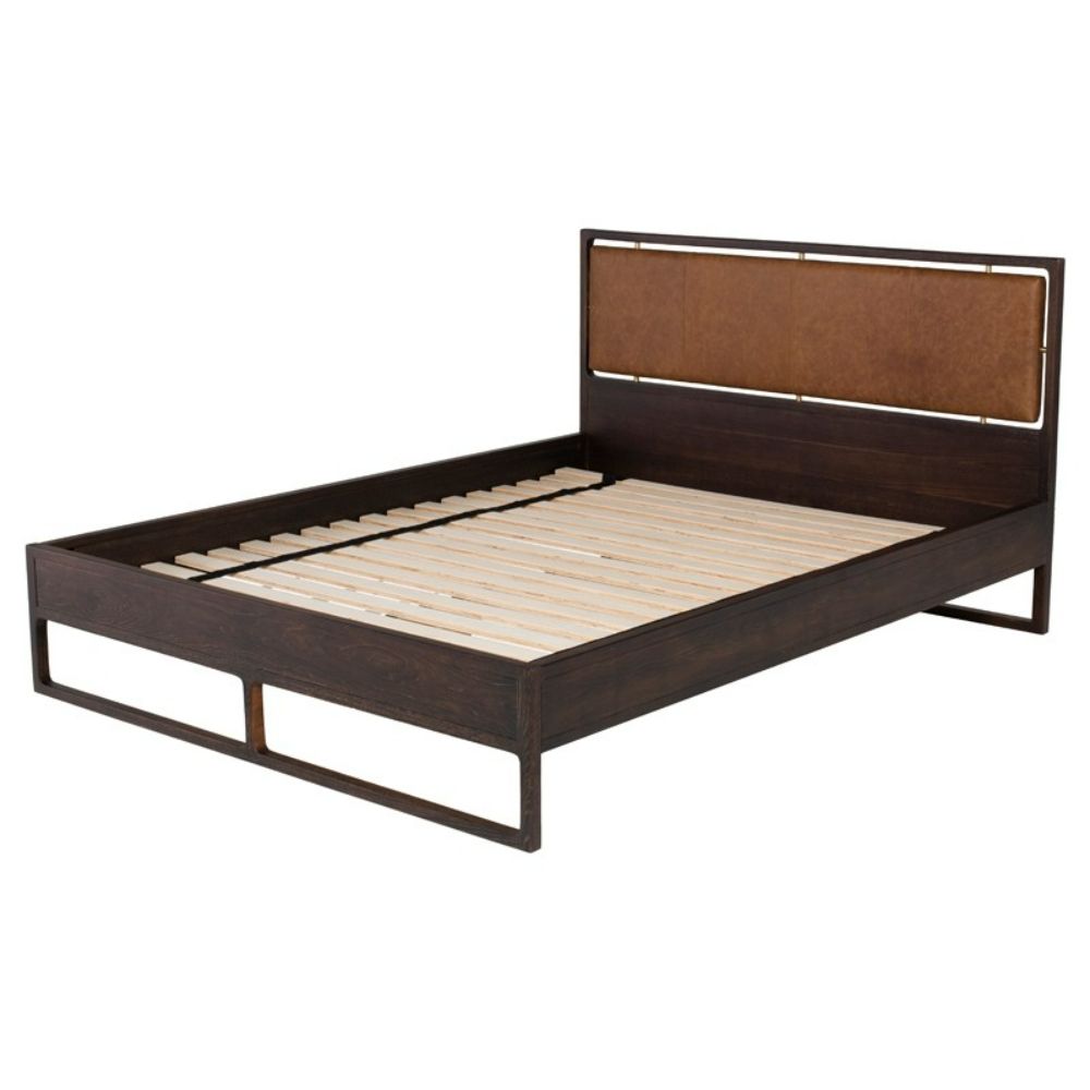 Nuevo HGSR828 Ebuk Queen Bed with Desert Leather and Seared Oak Frame in Matte Tan
