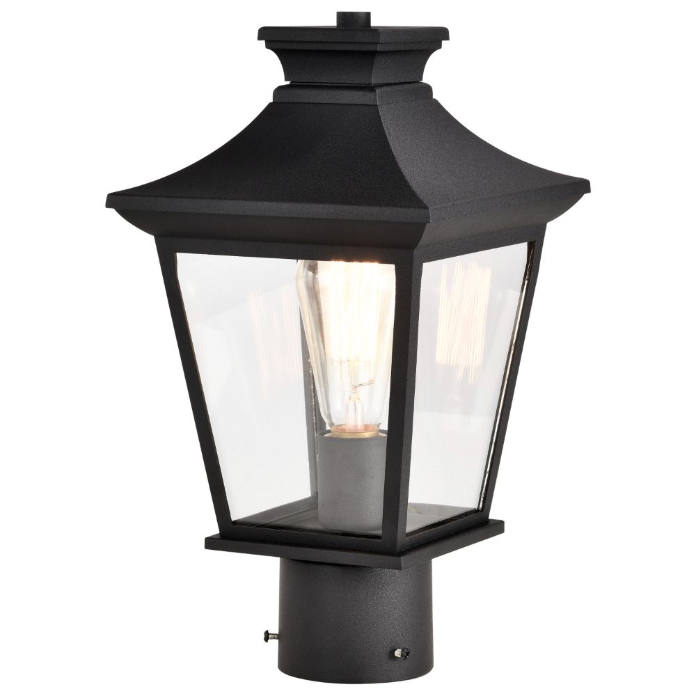 Nuvo 60-5745 Jasper Collection Outdoor 14 inch Post Light Pole Lantern; Matte Black Finish with Clear Glass