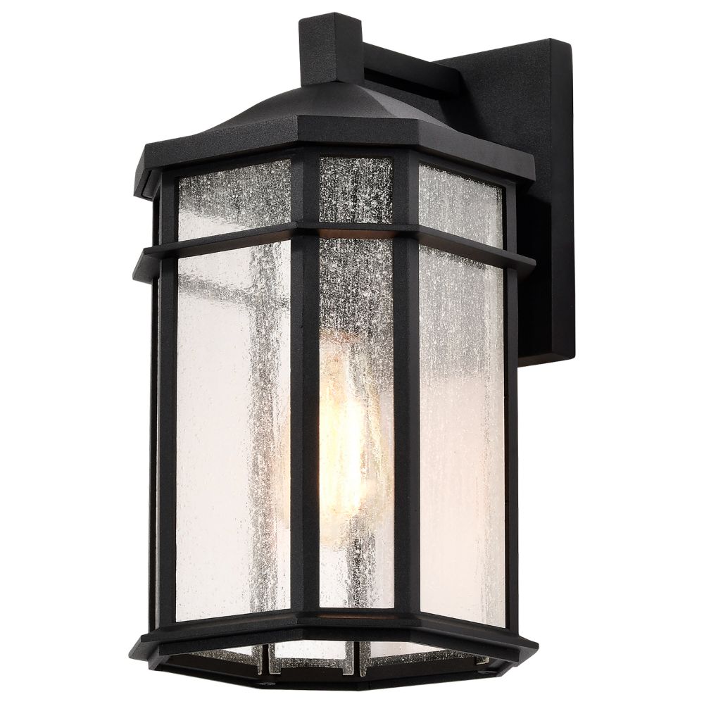 Nuvo 60-5760 Raiden Collection Outdoor 14 inch Wall Light; Matte Black Finish with Clear Seedy Glass