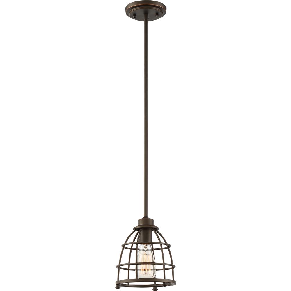 Nuvo Lighting 60/5847  Maxx - 1 Light Small Caged Pendant with 60w Vintage Lamp Included; Mahogany Bronze Finish in Mahogany Bronze Finish