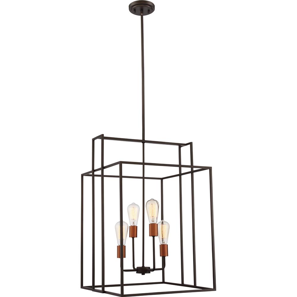 Nuvo Lighting 60/5853  Lake - 4 Light 19" Square Pendant; Bronze with Copper Accents Finish in Bronze with Copper Accents Finish