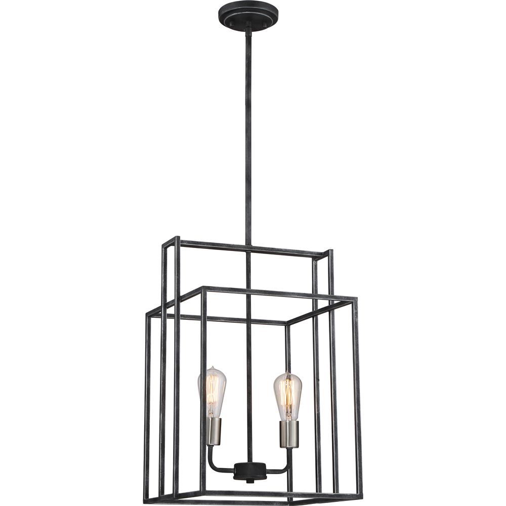 Nuvo Lighting 60/5857  Lake - 2 Light 14" Square Pendant; Iron Black with Brushed Nickel Accents Finish in Iron Black with Brushed Nickel Accents Finish