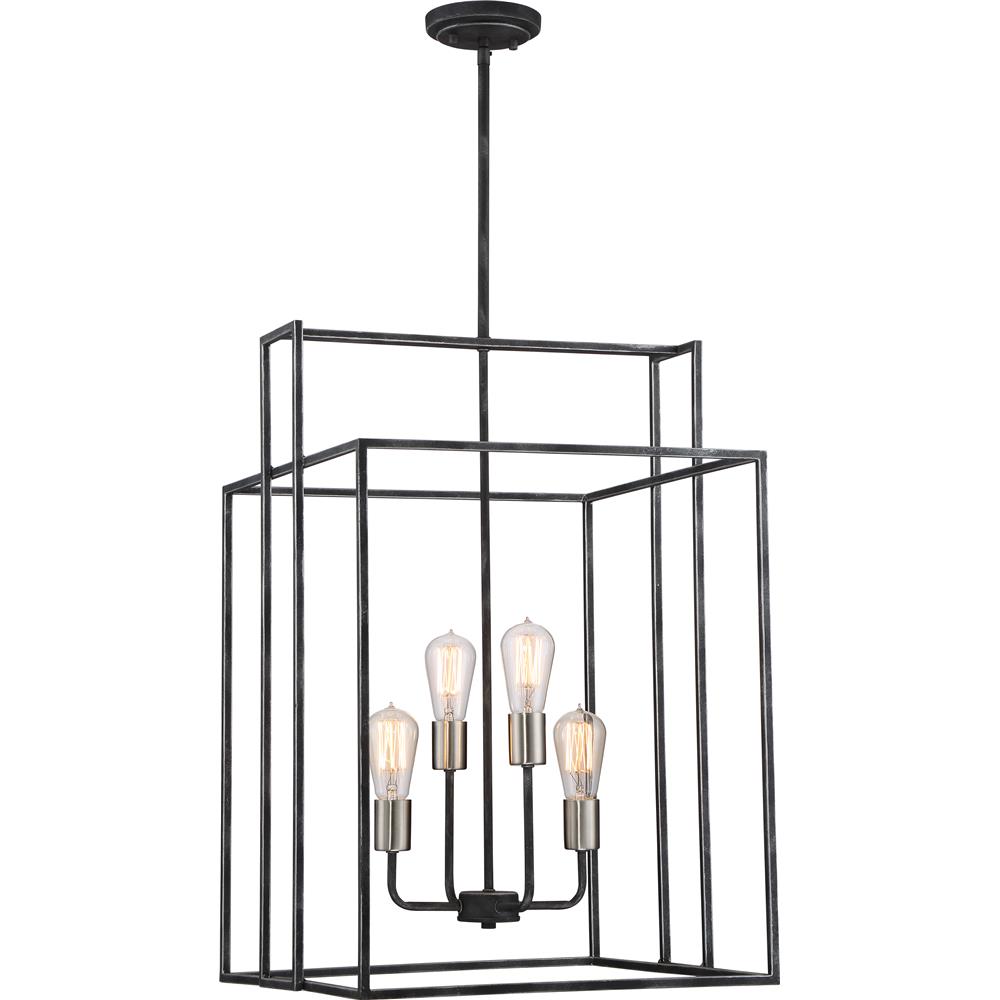 Nuvo Lighting 60/5858  Lake - 4 Light 19" Square Pendant; Iron Black with Brushed Nickel Accents Finish in Iron Black with Brushed Nickel Accents Finish