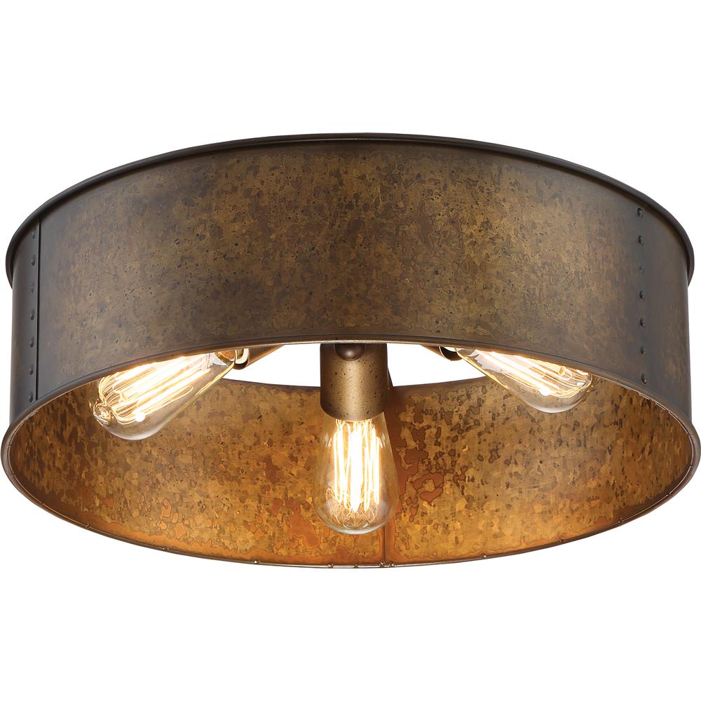 Nuvo Lighting 60/5893  Kettle - 3 Light Flush Fixture with 60w Vintage Lamps Included; Weathered Brass Finish in Weathered Brass Finish