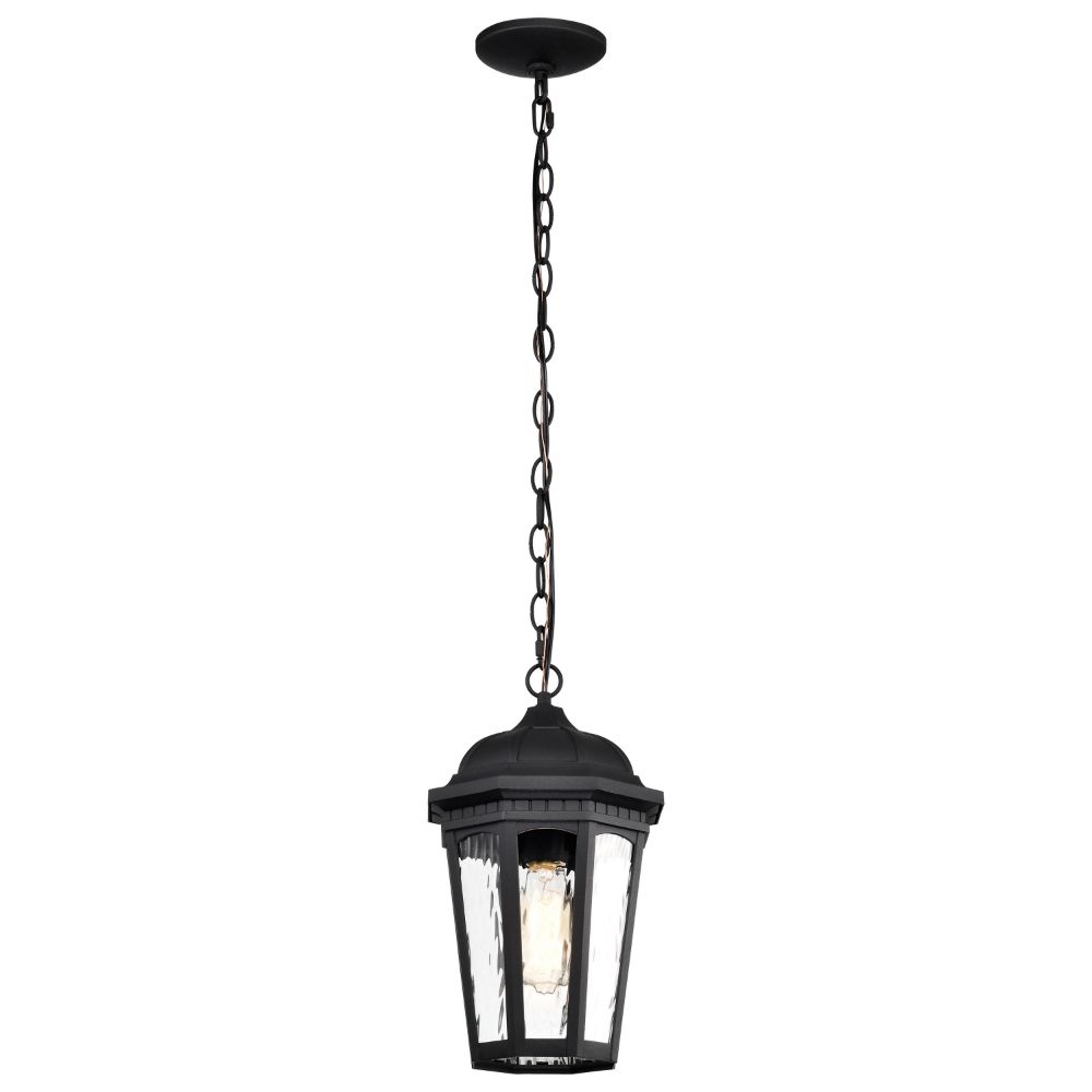 Nuvo 60-5944 East River Collection Outdoor 14.5 inch Hanging Light; Matte Black Finish with Clear Water Glass