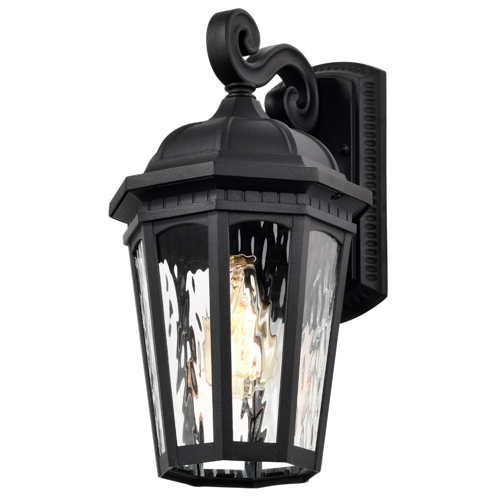 Nuvo 60-5946 East River Collection Outdoor 16 inch Large Wall Light; Matte Black Finish with Clear Water Glass