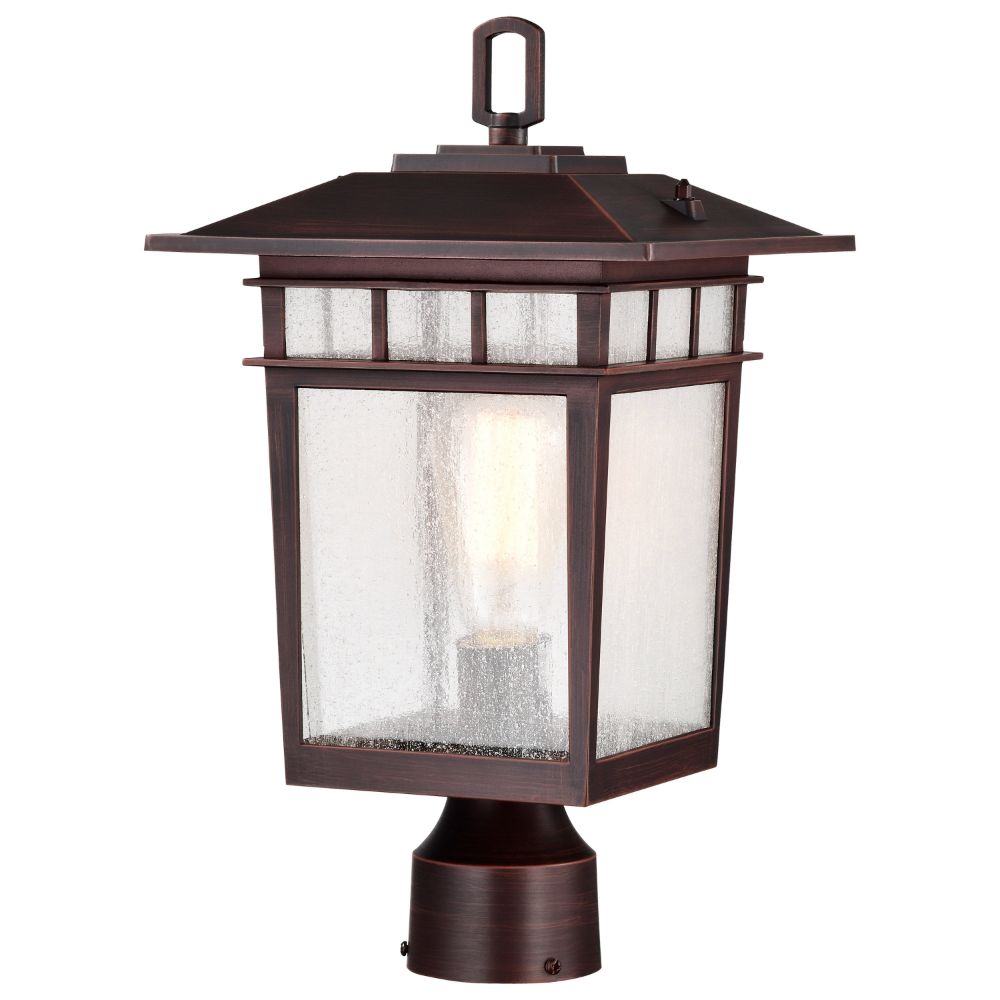 Nuvo 60-5952 Cove Neck Collection Outdoor Large 16 inch Post Light Pole Lantern; Rustic Bronze Finish with Clear Seeded Glass