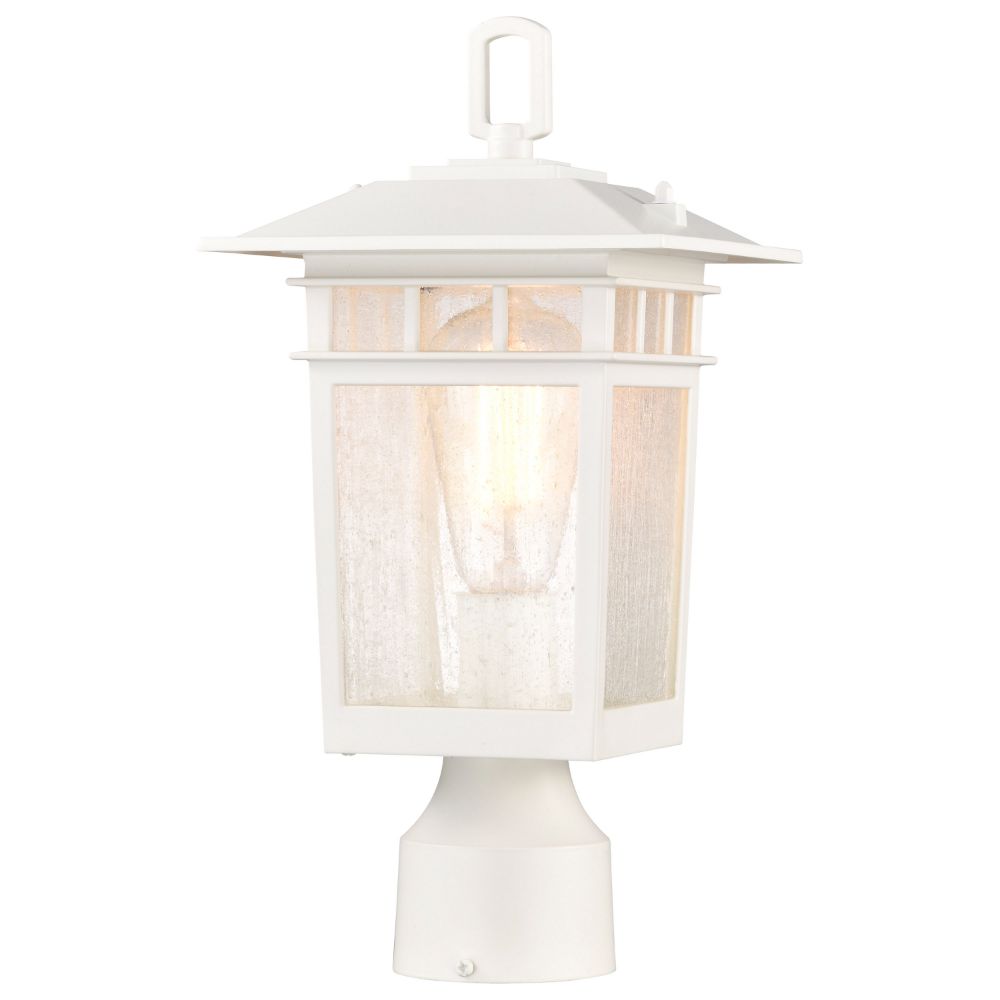Nuvo 60-5954 Cove Neck Collection Outdoor Medium 14 inch Post Light Pole Lantern; White Finish with Clear Seeded Glass