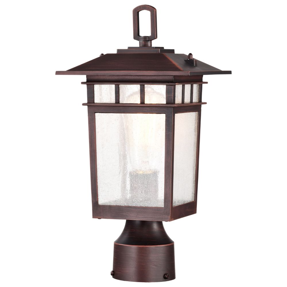 Nuvo 60-5955 Cove Neck Collection Outdoor Medium 14 inch Post Light Pole Lantern; Rustic Bronze Finish with Clear Seeded Glass