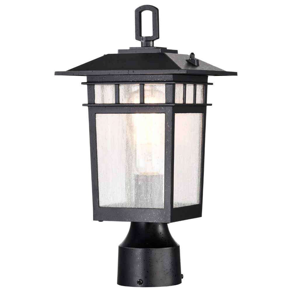 Nuvo 60-5956 Cove Neck Collection Outdoor Medium 14 inch Post Light Pole Lantern; Textured Black Finish with Clear Seeded Glass