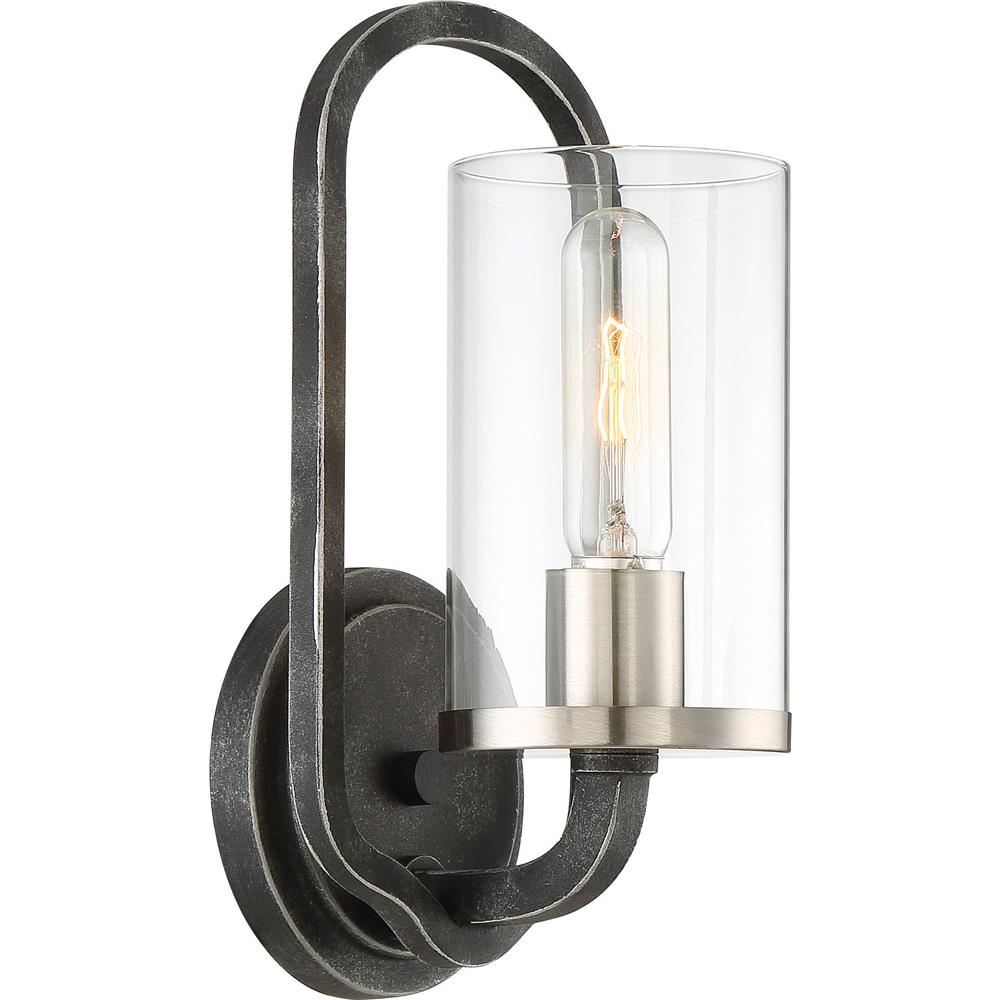 Nuvo Lighting 60/6121  1 Light - Sherwood Wall Sconce - Iron Black with Brushed Nickel Accents Finish - Clear Glass - Lamp Included in Iron Black with Brushed Nickel Accents Finish