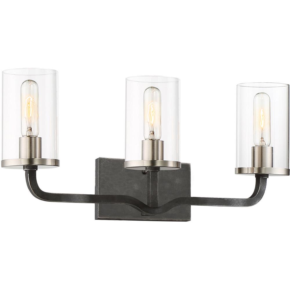 Nuvo Lighting 60/6123  Sherwood - 3 Light Vanity - 24" - Iron Black with Brushed Nickel Accents in Iron Black with Brushed Nickel Accents Finish