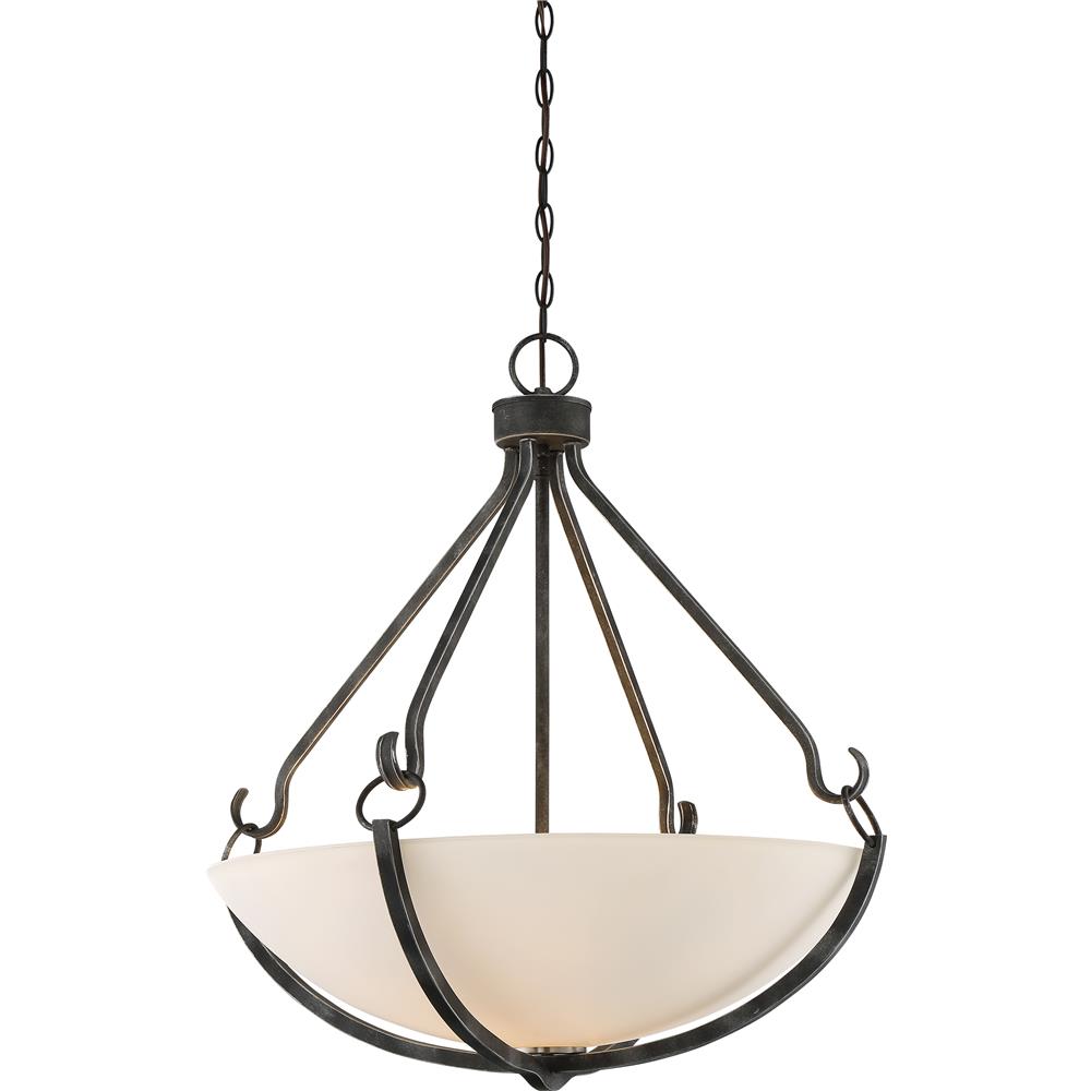 Nuvo Lighting 60/6125  4 Light - Sherwood Pendant - Iron Black with Brushed Nickel Accents Finish - Frosted Etched Glass in Iron Black with Brushed Nickel Accents Finish