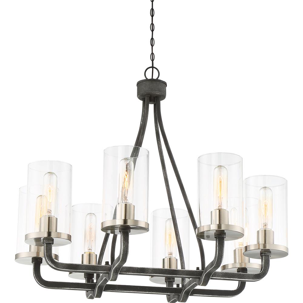 Nuvo Lighting 60/6128  8 Light - Sherwood Chandelier - Iron Black with Brushed Nickel Accents Finish - Clear Glass - Lamps Included in Iron Black with Brushed Nickel Accents Finish