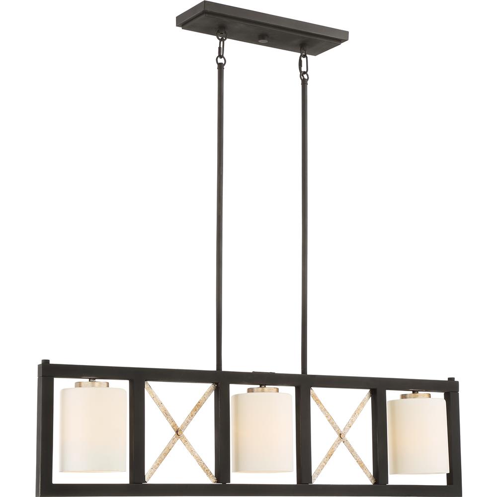 Nuvo Lighting 60/6133  3 Light - Boxer Island Pendant - Matte Black with Antique Silver Accents Finish - Satin White Glass in Matte Black / Antique Silver Accents Finish