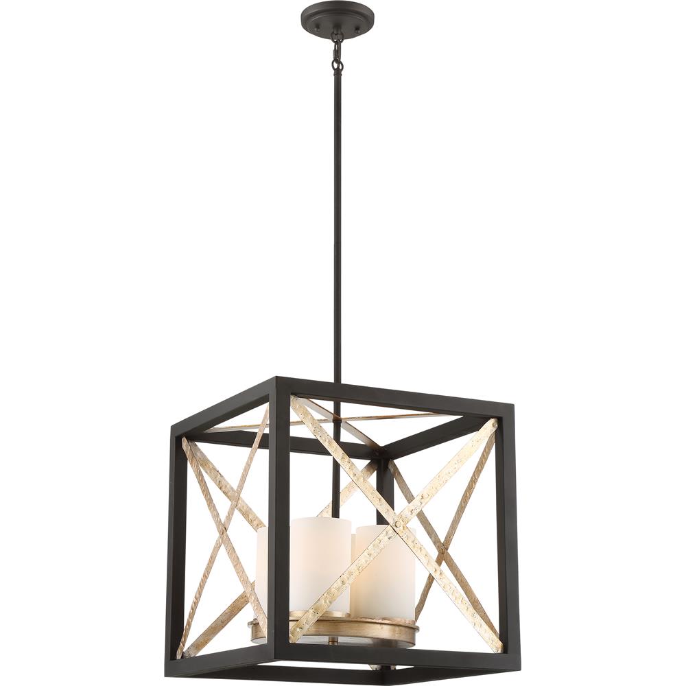 Nuvo Lighting 60/6134  4 Light - Boxer 17" Pendant - Matte Black with Antique Silver Accents Finish - Satin White Glass in Matte Black / Antique Silver Accents Finish