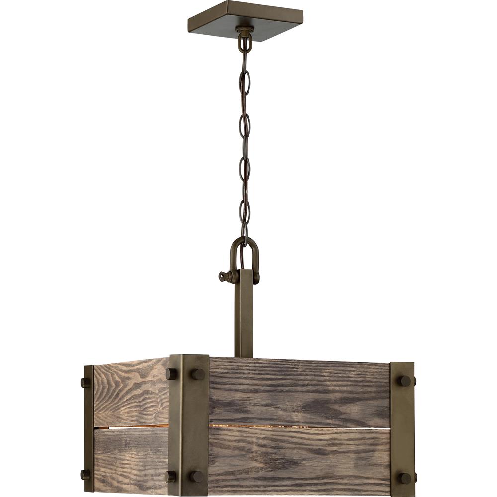 Nuvo Lighting 60/6423  Winchester - 4 Light Square Pendant With Aged Wood in Bronze Finish
