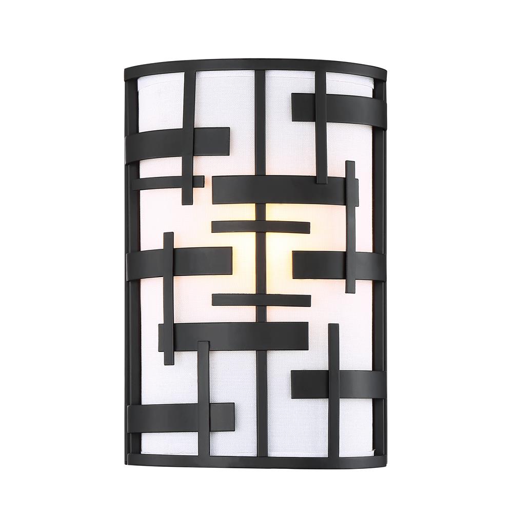 Nuvo Lighting 60/6431  Lansing - 2 Light Wall Sconce With White Fabric Shade in Textured Black Finish