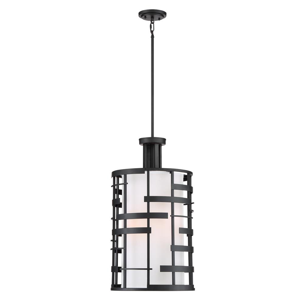 Nuvo Lighting 60/6433  Lansing - 4 Light Pendant With White Fabric Shade & Opal Diffuser in Textured Black Finish