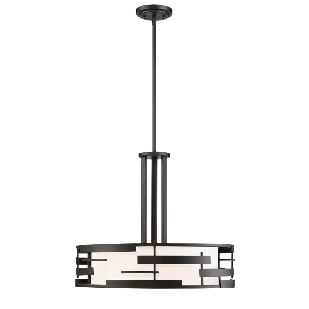 Nuvo Lighting 60/6435  Lansing - 3 Light Pendant With White Fabric Shade & Opal Diffuser in Textured Black Finish