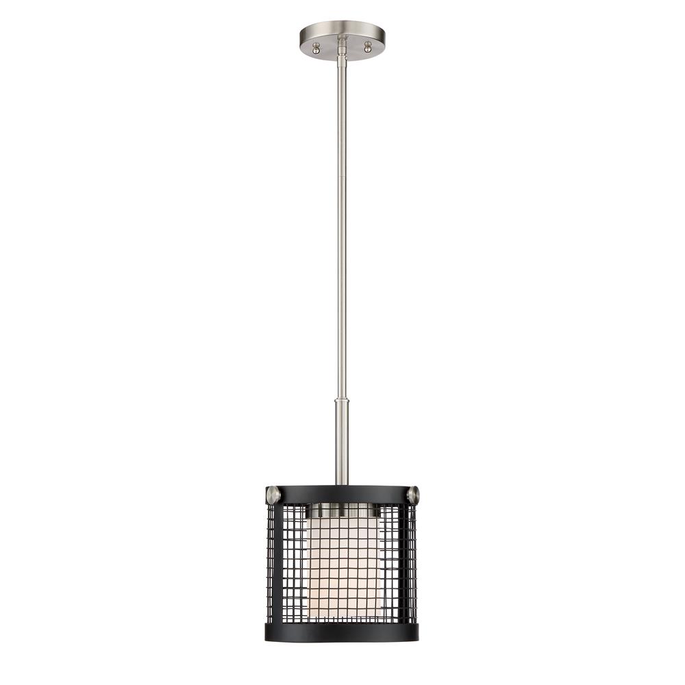 Nuvo Lighting 60/6451  Pratt - 1 Light Mini Pendant With White Glass in Black with Brushed Nickel Accents Finish