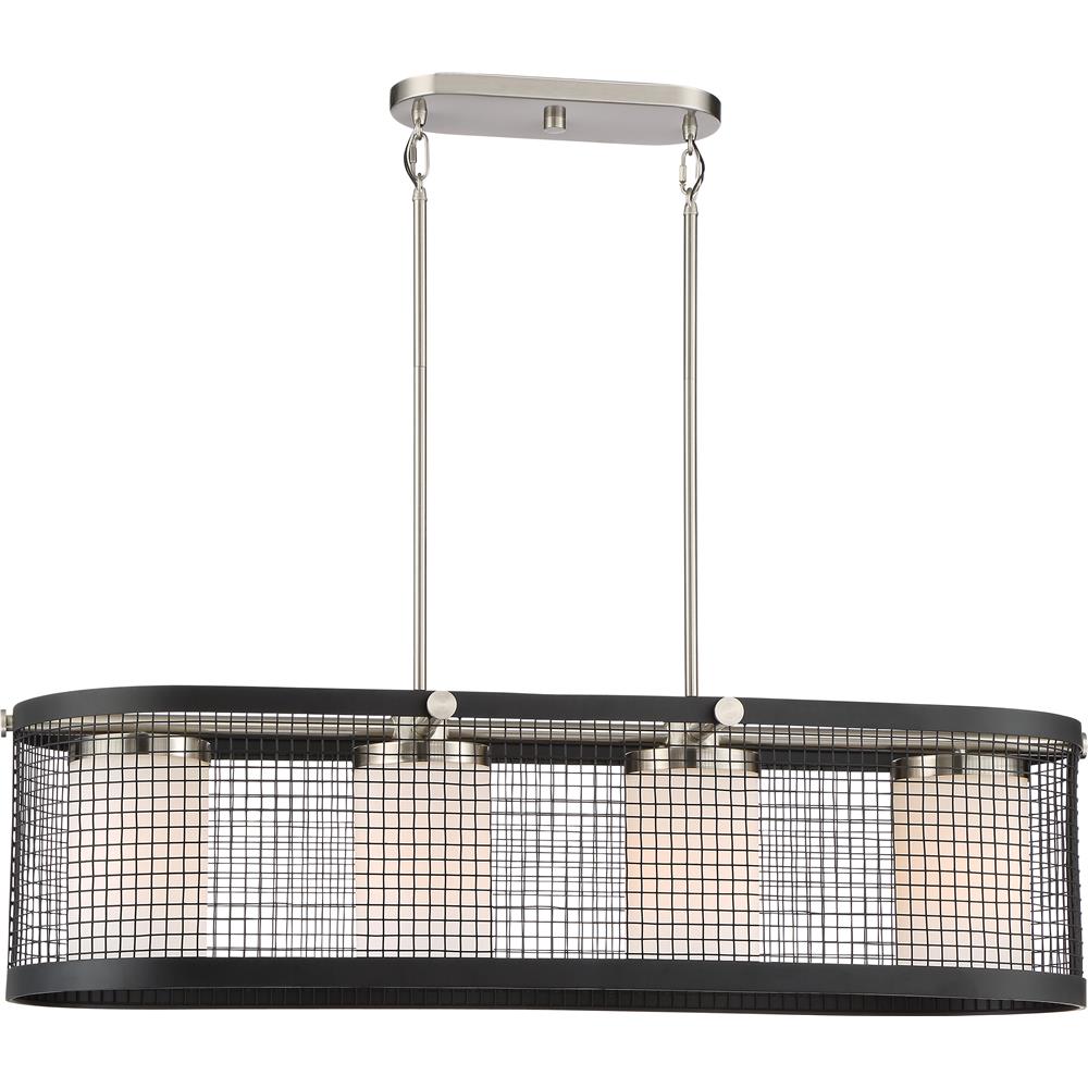 Nuvo Lighting 60/6455  Pratt - 4 Light Island Pendant With White Glass in Black with Brushed Nickel Accents Finish