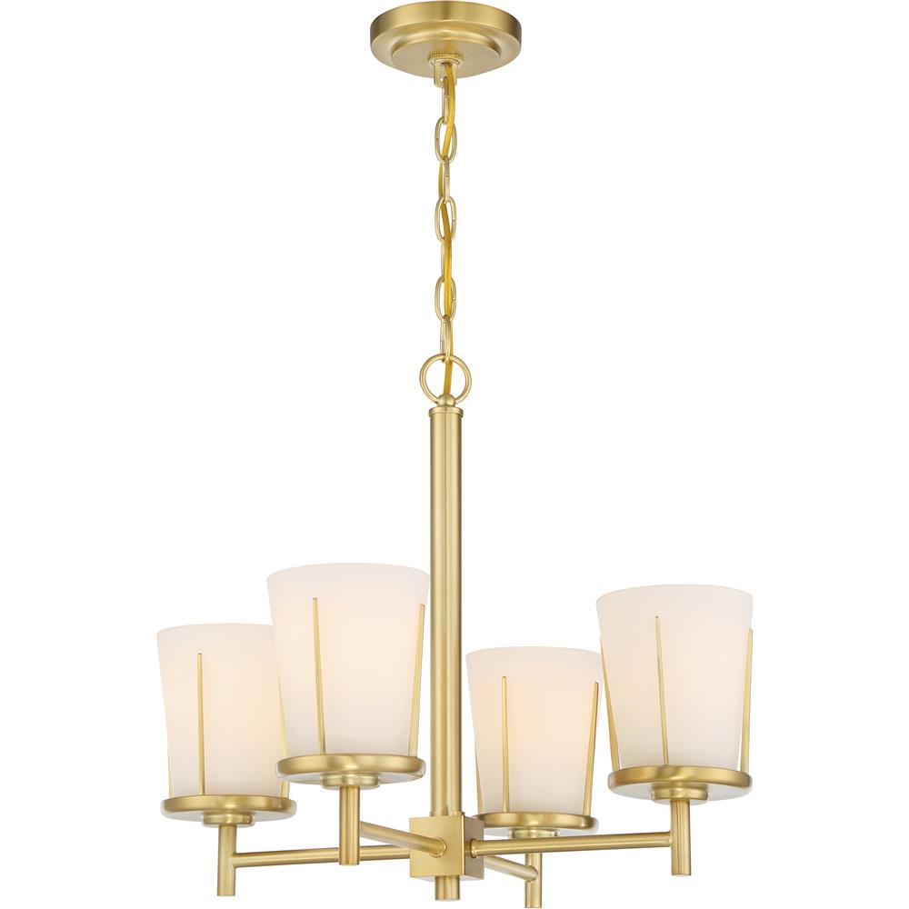Nuvo Lighting 60/6534  Serene - 4 Light Chandelier; Natural Brass Finish with Satin White Glass in Natural Brass Finish