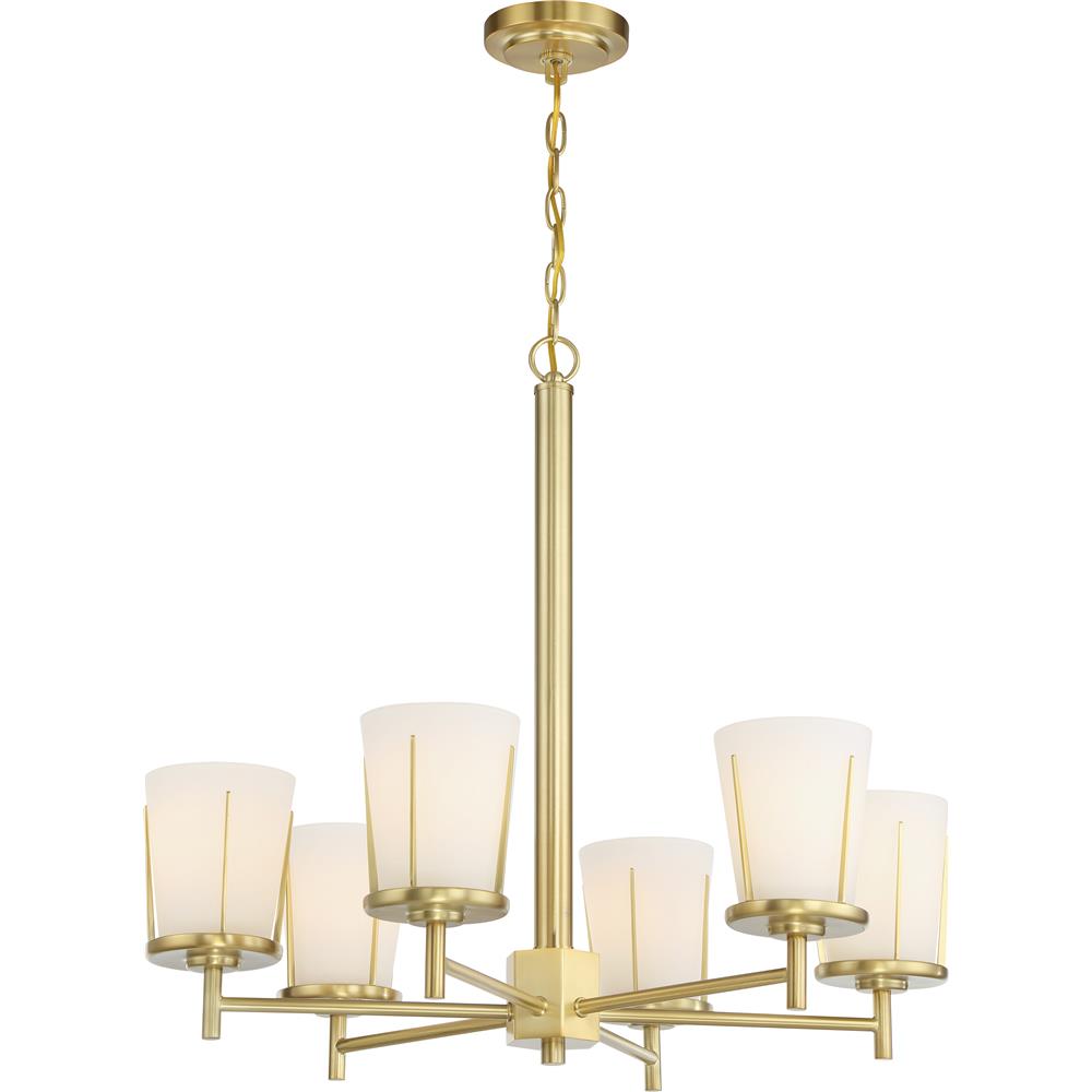 Nuvo Lighting 60/6536  Serene - 6 Light Chandelier; Natural Brass Finish with Satin White Glass in Natural Brass Finish