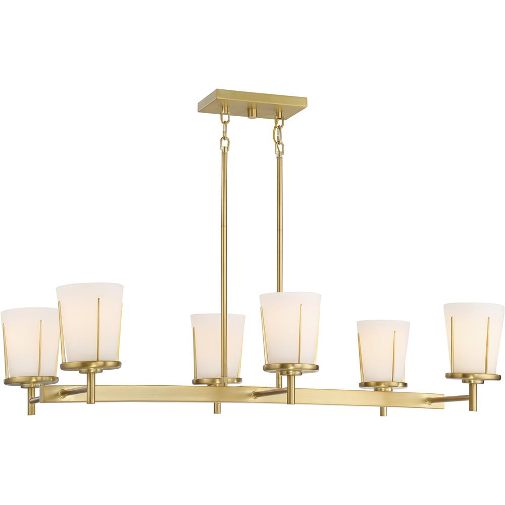 Nuvo Lighting 60/6538  Serene - 6 Light Island Pendant; Natural Brass Finish with Satin White Glass in Natural Brass Finish
