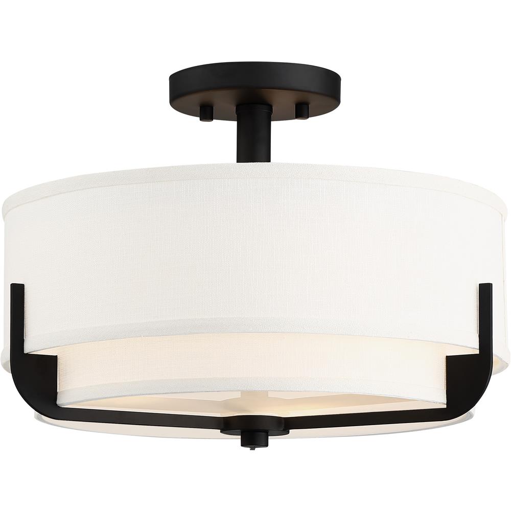 Nuvo Lighting 60/6545  Frankie - 3 Light Semi Flush; Aged Bronze Finish with White Glass in Aged Bronze Finish