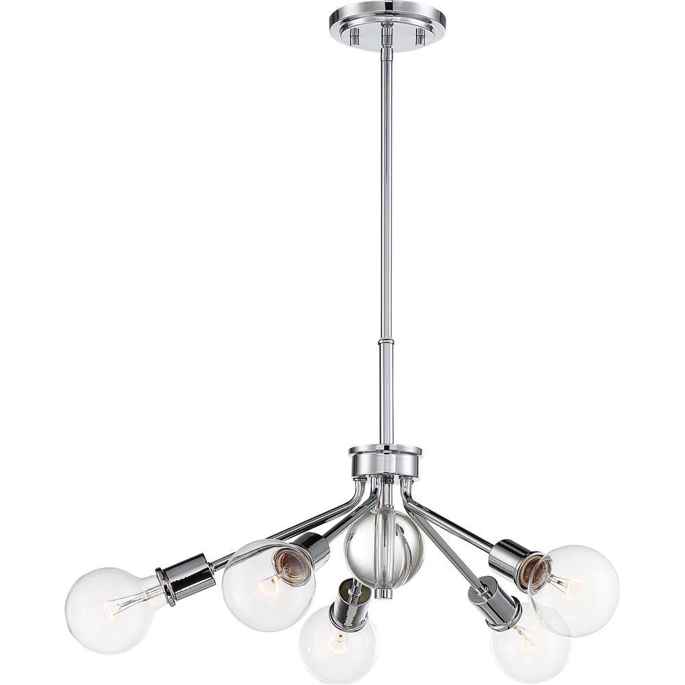 Nuvo Lighting 60/6565  Bounce - 5 Light Pendant; Polished Nickel Finish with K9 Crystal in Polished Nickel Finish
