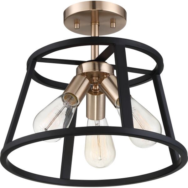 Nuvo Lighting 60/6643 Chassis 3 Lt Semi Flush Mount in Copper Brushed Brass / Matte Black