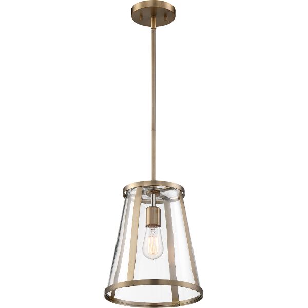 Nuvo Lighting 60/6697 Bruge 1 Light Pendant in Burnished Brass / Clear