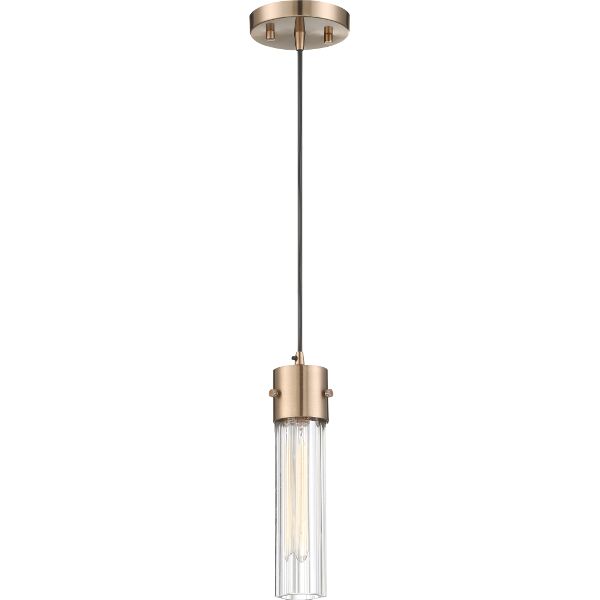 Nuvo Lighting 60/6712 Eaves 1 Light Pendant in Copper Brushed Brass / Clear Ribbed