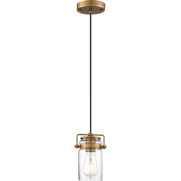 Nuvo Lighting 60/6735 Antebellum 1 Lt Mini Pendant in Vintage Brass / Clear