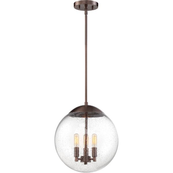 Nuvo Lighting 60/6741 Ariel 3 Light Pendant in Antique Copper / Clear Seeded