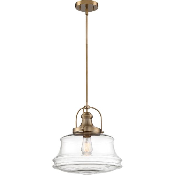 Nuvo Lighting 60/6757 Basel 1 Light Pendant in Burnished Brass / Clear