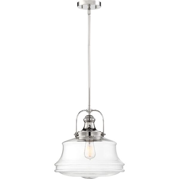 Nuvo Lighting 60/6758 Basel 1 Light Pendant in Polished Nickel / Clear
