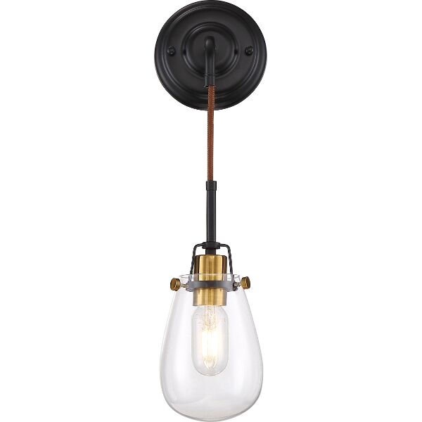 Nuvo Lighting 60/6851 Toleo 1 Light Sconce in Black / Vintage Brass Accents