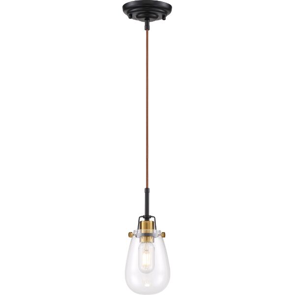 Nuvo Lighting 60/6852 Toleo 1 Light Mini Pendant in Black / Vintage Brass Accents