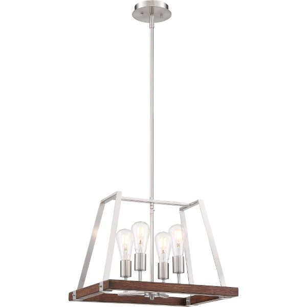 Nuvo Lighting 60/6883 Outriger 4 Light Pendant in Brushed Nickel / Nutmeg Wood