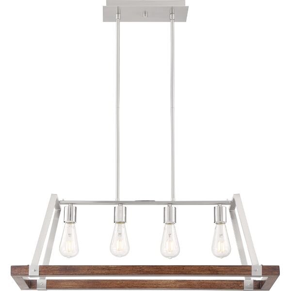 Nuvo Lighting 60/6884 Outrigger 4 Lt Kitchen Pendant in Brushed Nickel / Nutmeg Wood
