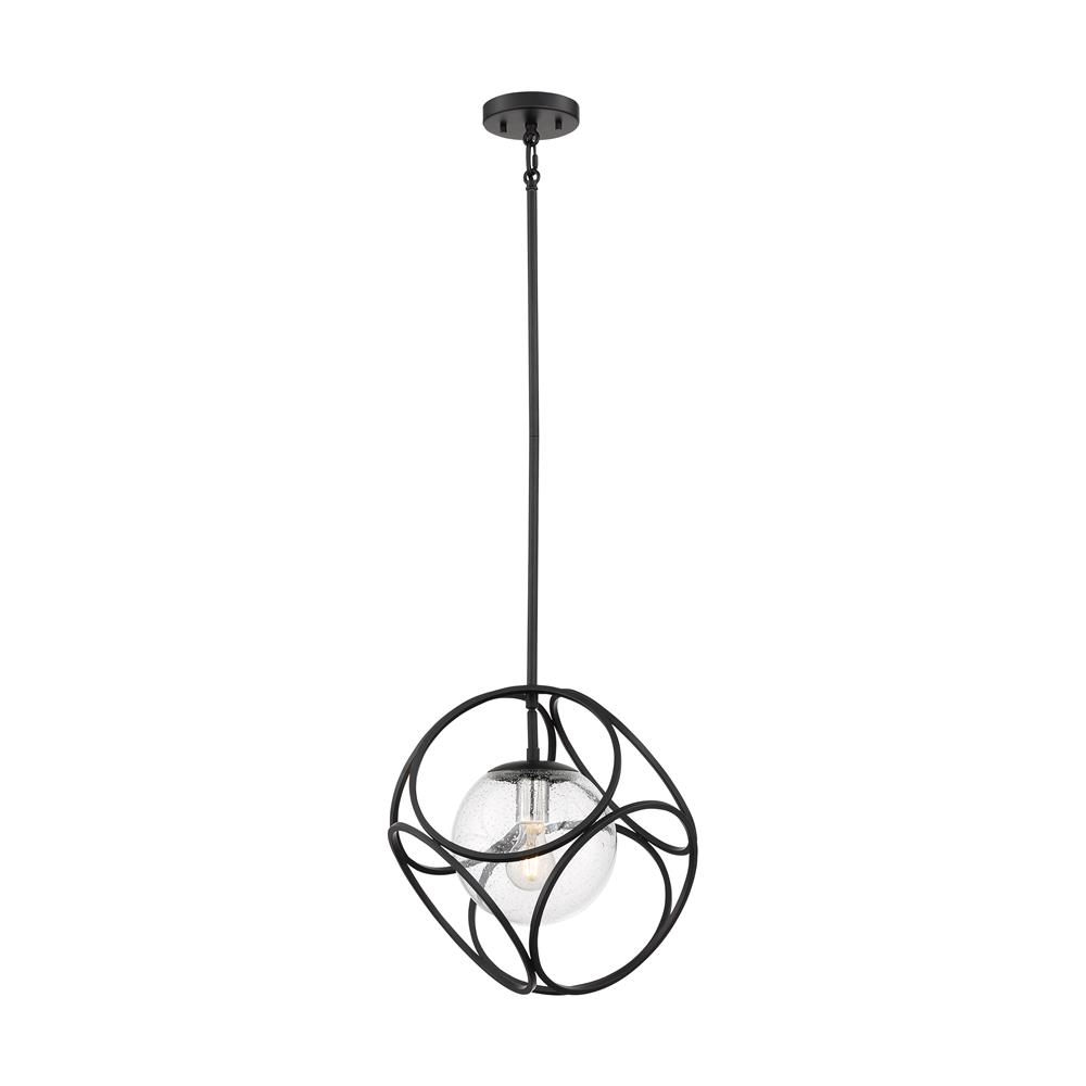 Nuvo Lighting 60-6935 Aurora - 1 Light Mini Pendant with Seeded Glass - Black and Polished Nickel Finish